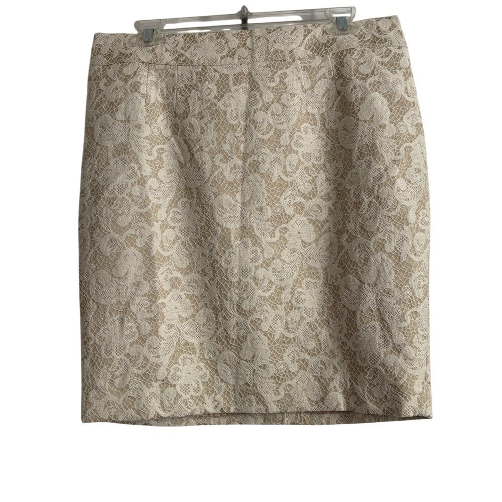 Cynthia Rowley Lace Pencil Skirt Sz 10 Cream Tan Knee Length